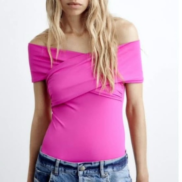 Zara women’s pink bodysuit size small wrap-top going out top - Picture 1 of 8